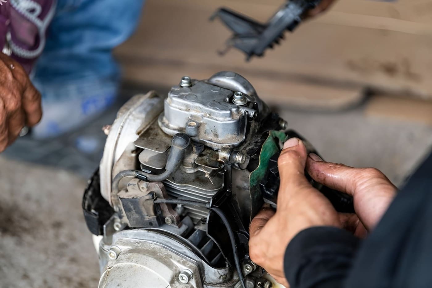 Réparation, vérification et remplacement de pièces d'un petit moteur à domicile.